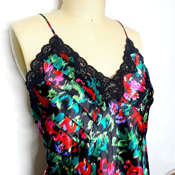 Vintage Gold Label Victoria's Secret Abstract Floral Pattern Satin + Lace Nighty - Picture 2 of 6